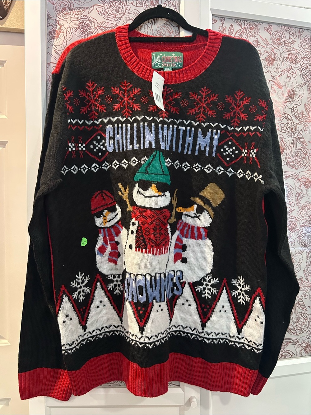 Ugly Christmas Sweater Men's Black/Red Holiday Snowmen Crewneck
